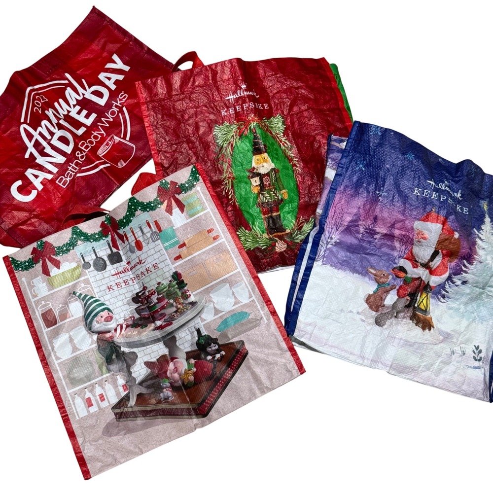 Hallmark Keepsake Bath & Body Works Christmas Reusable Shopping Bags Lot of 4